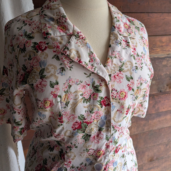 90s Vintage Sweet Short Sleeve Floral Blouse