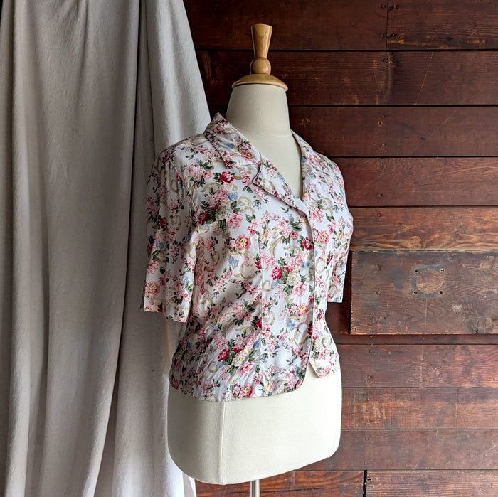 90s Vintage Sweet Short Sleeve Floral Blouse