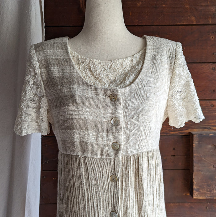 90s Vintage Tan and Cream Linen Mini Dress