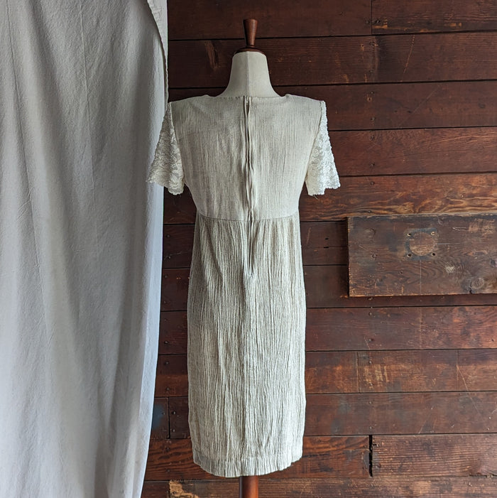 90s Vintage Tan and Cream Linen Mini Dress