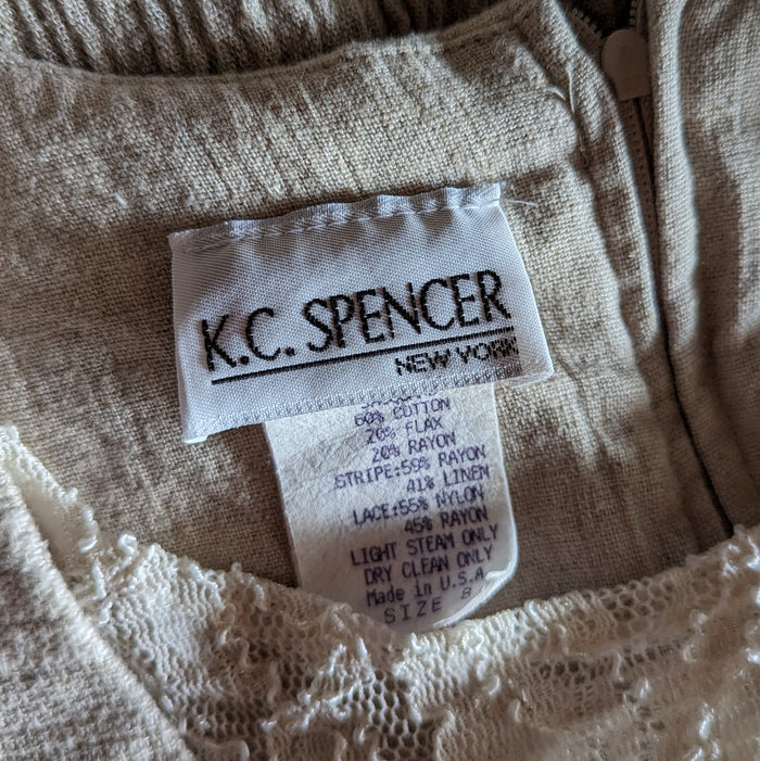 90s Vintage Tan and Cream Linen Mini Dress