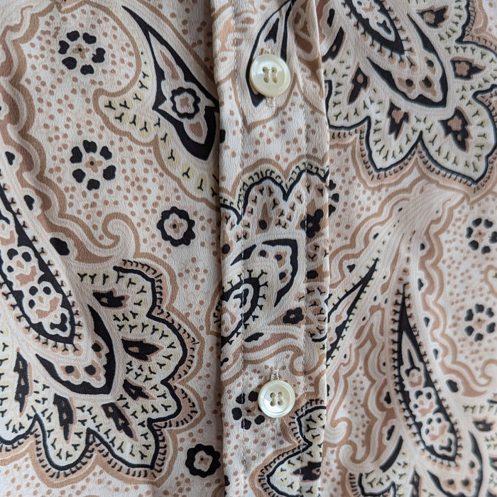 90s Vintage Tan Paisley Poly Blouse