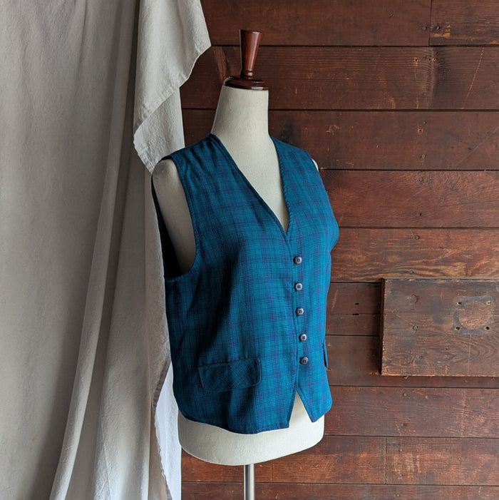 90s Vintage Teal Plaid Vest