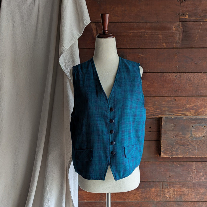 90s Vintage Teal Plaid Vest