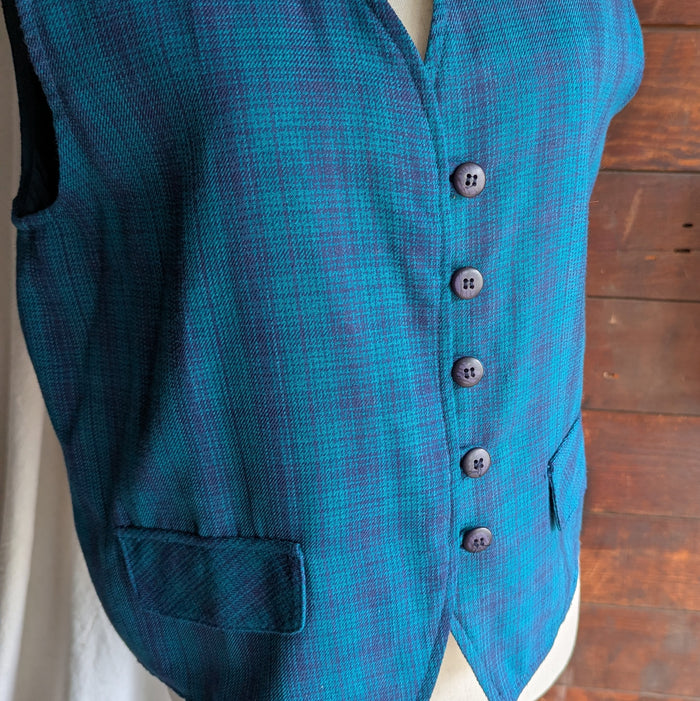 90s Vintage Teal Plaid Vest