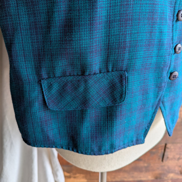 90s Vintage Teal Plaid Vest