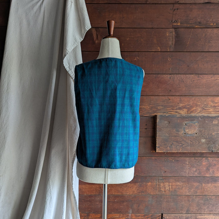 90s Vintage Teal Plaid Vest