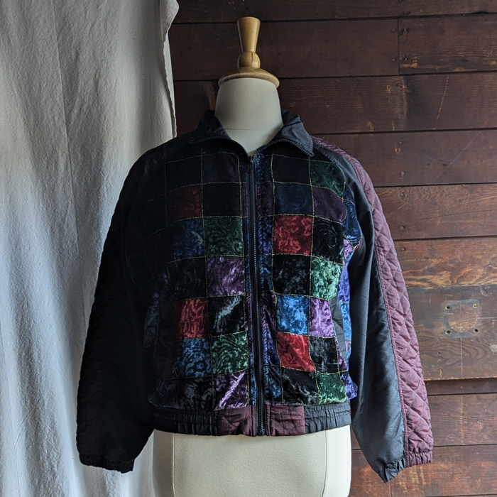90s Vintage Velvet Patchwork Windbreaker