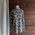 90s Vintage White and Paisley Printed Turtleneck