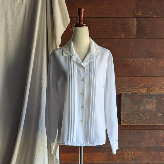 90s Vintage White Long Sleeve Boxy Blouse