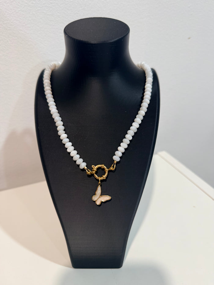Coconut Necklace with Butterfly Charm