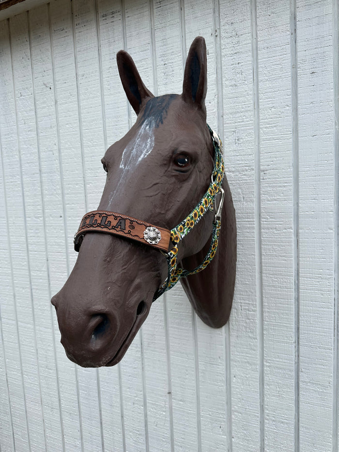 PERSONALIZED cow sunflower print nylon horse halter