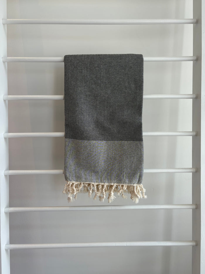 black textured towel herringbone weave.