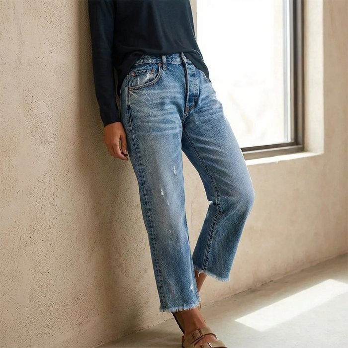 Aberjean™ | Retro Cropped Straight Jeans