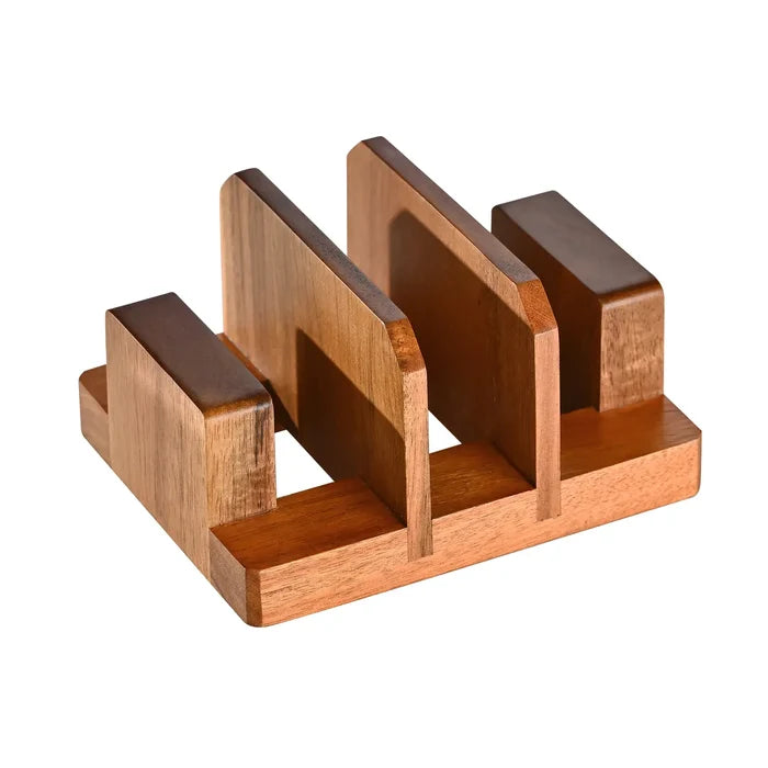 Acacia Wood Cutting Board Holder & 3 Slot Organizer