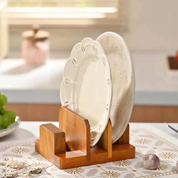 Acacia Wood Cutting Board Holder & 3 Slot Organizer