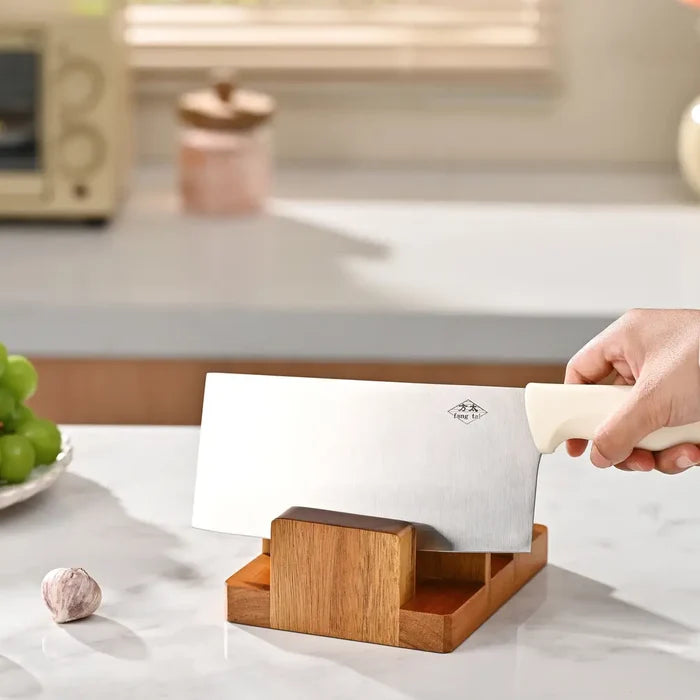 Acacia Wood Cutting Board Holder & 3 Slot Organizer