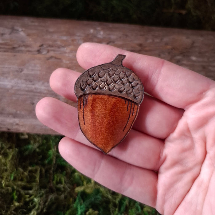 Acorn Leather Brooch