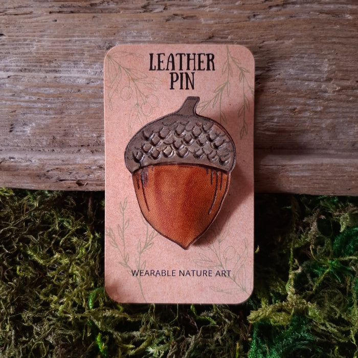 Acorn Leather Brooch