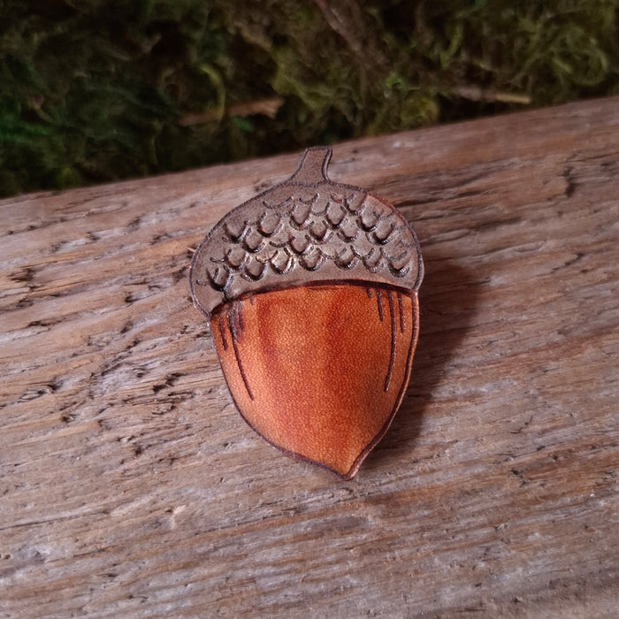 Acorn Leather Brooch