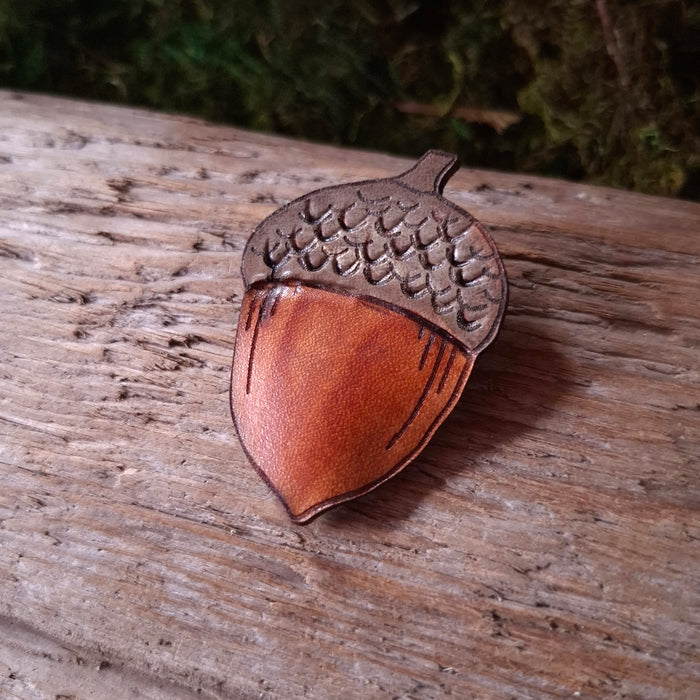 Acorn Leather Brooch
