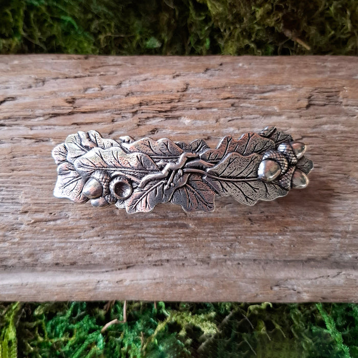 Acorn & Oak Pewter Hair Barrette