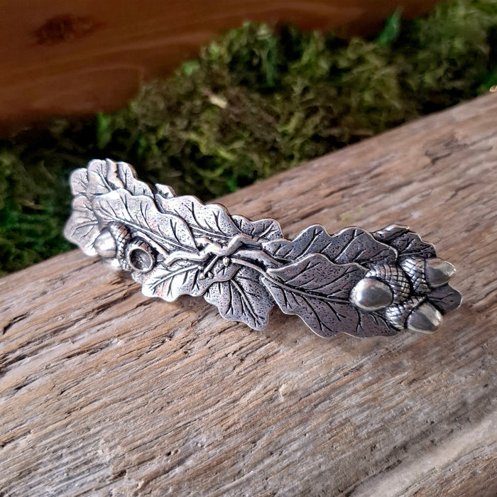 Acorn & Oak Pewter Hair Barrette