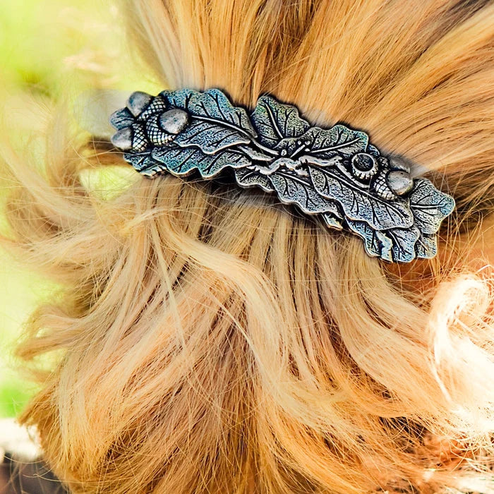 Acorn & Oak Pewter Hair Barrette