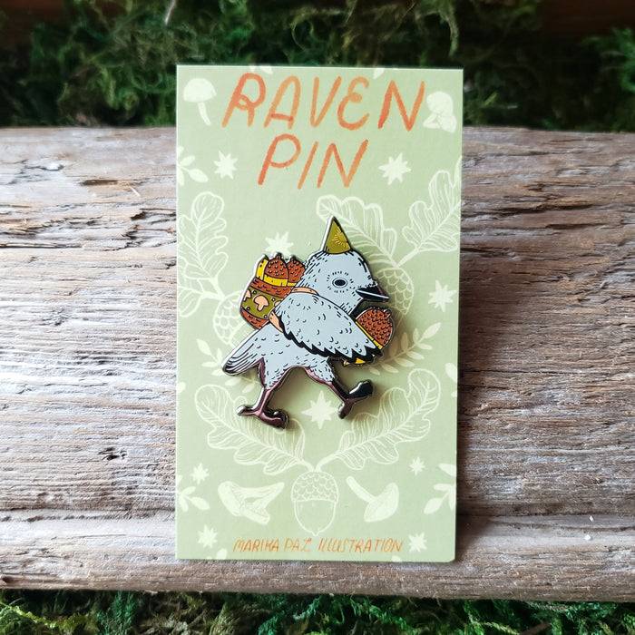 Acorn Raven Enamel Pin