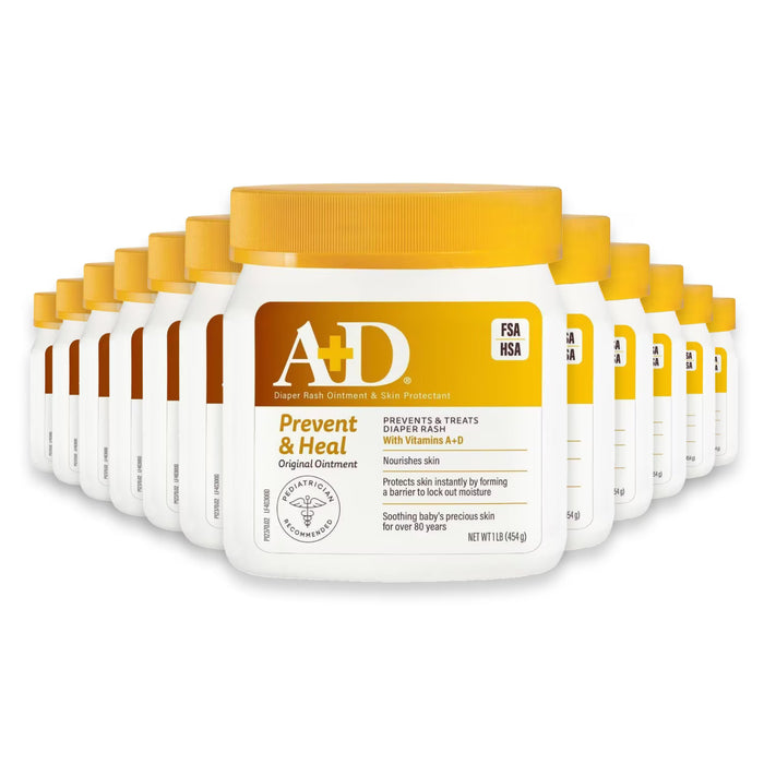 A+D Original Baby Diaper Rash Ointment Skin Protectant with Vitamins A & D 16 oz - 12 Pack