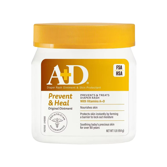 A+D Original Baby Diaper Rash Ointment Skin Protectant with Vitamins A & D 16 oz - 12 Pack