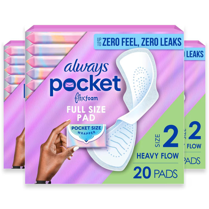 Always Pocket FlexFoam Size 2 Heavy Absorbency Sanitary Pads with Wings - 20 Ct - 3 Pack