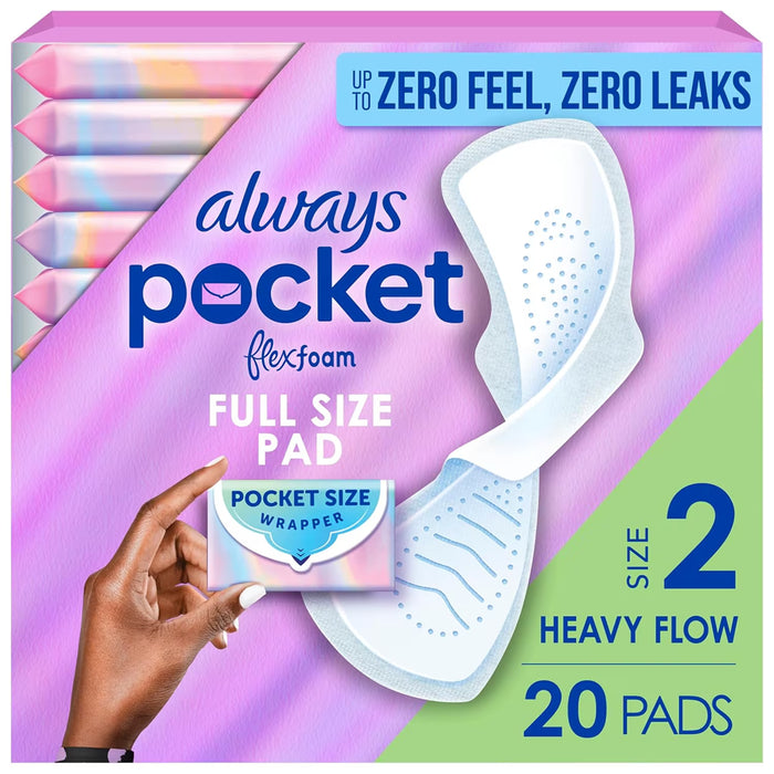 Always Pocket FlexFoam Size 2 Heavy Absorbency Sanitary Pads with Wings - 20 Ct - 3 Pack