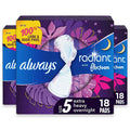 Always Radiant FlexFoam Size 5 Extra Heavy Overnight Scented Pads with Wings 18CT - 3 Pack