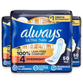Always Ultra Thin Size 4 Overnight Unscented Sanitary Pads with Wings - 50 Ct - 3 Pack