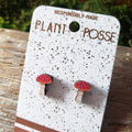Amanita Mushroom Wooden Stud Earrings