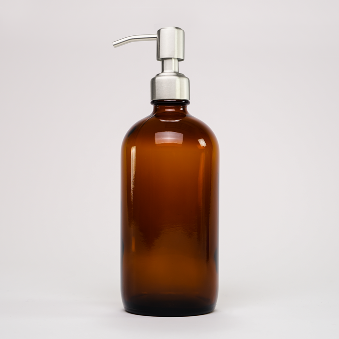 Rustic Strength, 16 oz Amber Glass Keeper Bottle with Stainless Steel Pump
