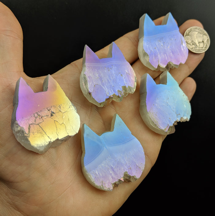 Amethyst and Quartz and Agate Aura Cat Heads, Medium