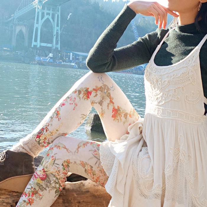 "Antique Flowers" Printed Art Tights