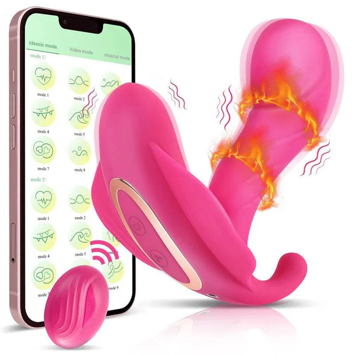 Pink app-controlled Bluetooth panty vibrator with smartphone and remote control
