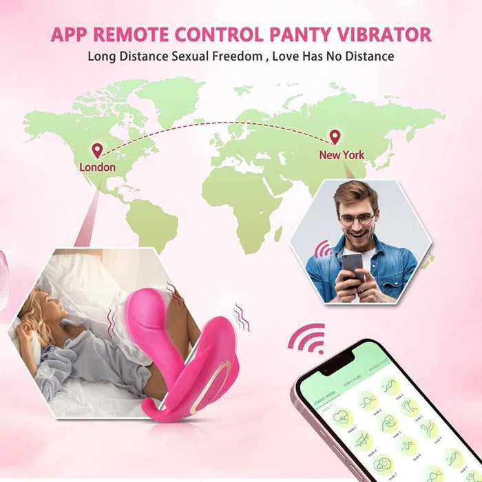 App-controlled Bluetooth panty vibrator with remote control via smartphone, long-distance couple using device