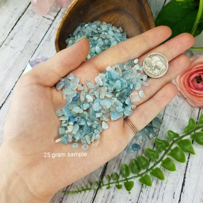 Aquamarine Chips, 50 gram bags