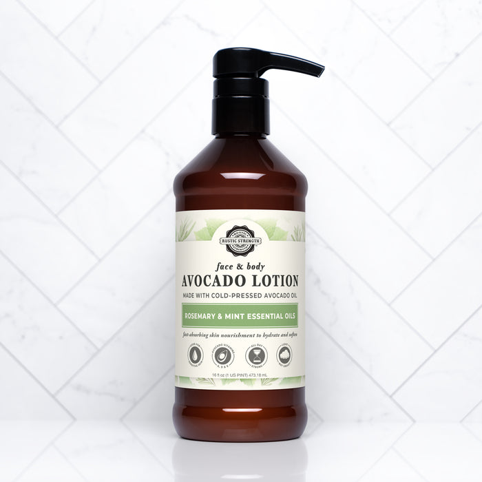 Rustic Strength, Avocado Lotion, 16oz Plastic, Rosemary Mint