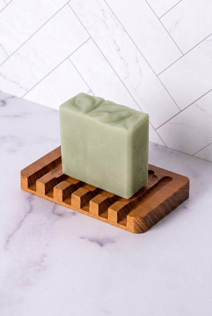 Rustic Strength - Bar Soap | 3.5 oz | Rosemary & Mint on a teak tray
