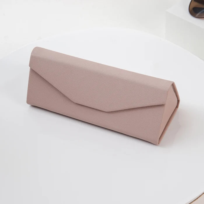 Beige Leather Hard Shell Folding Sunglasses Case