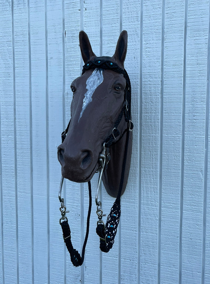 Black Beaded Browband Headstall with a fancy braided browband with matching reins....all sizes. - Tiffanys Braided Tack LLC