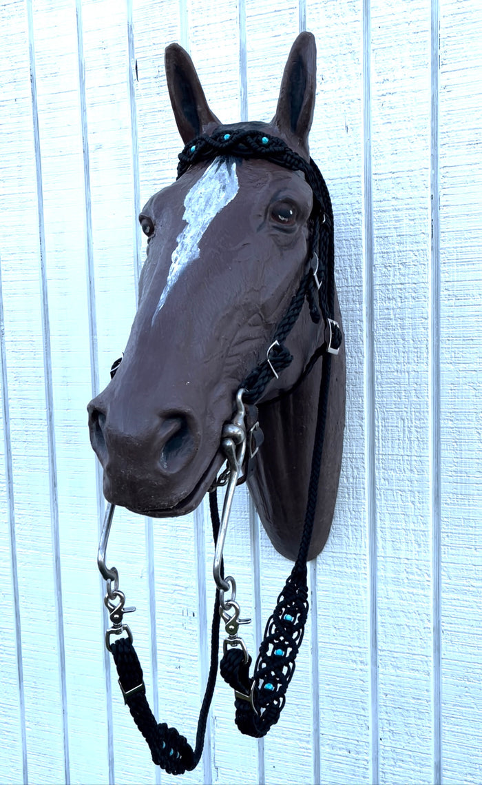 Black Beaded Browband Headstall with a fancy braided browband with matching reins....all sizes. - Tiffanys Braided Tack LLC