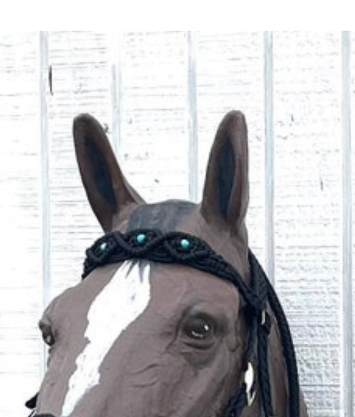 Black Beaded Browband Headstall with a fancy braided browband with matching reins....all sizes. - Tiffanys Braided Tack LLC