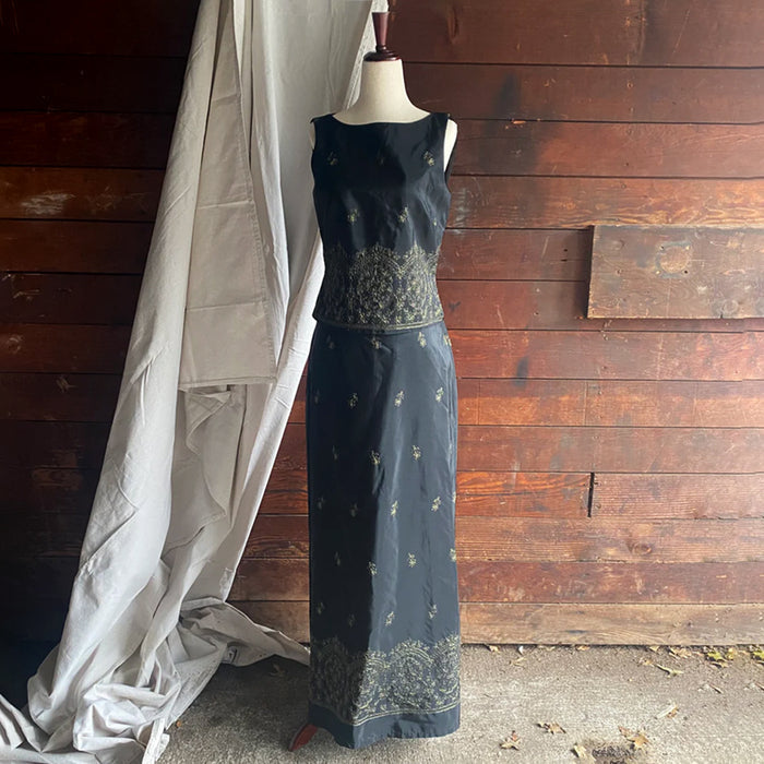 Black Embroidered Top & Skirt Set