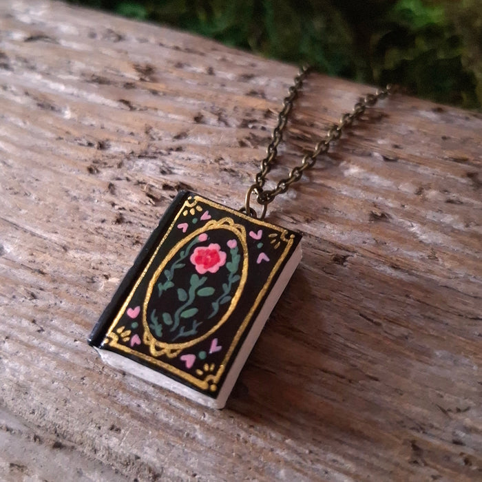 Black Floral Tome Pendant